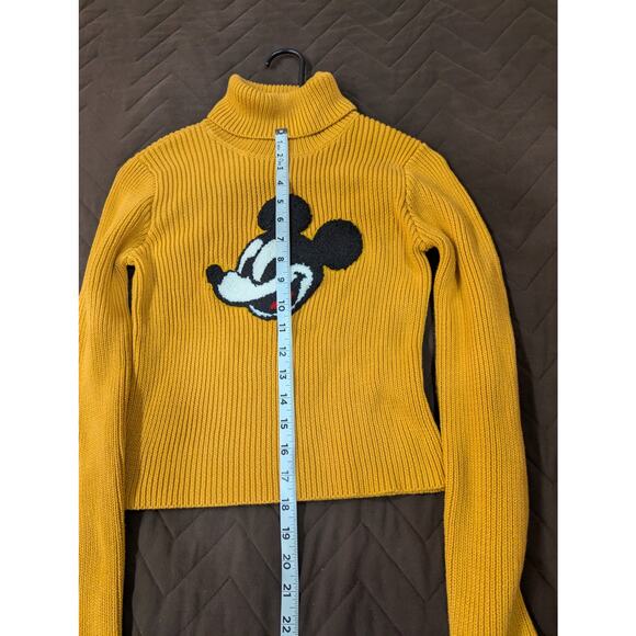 Junior size gold Mickey Mouse turtle neck knit varsity style sweater, Forever 21 - Picture 10 of 11